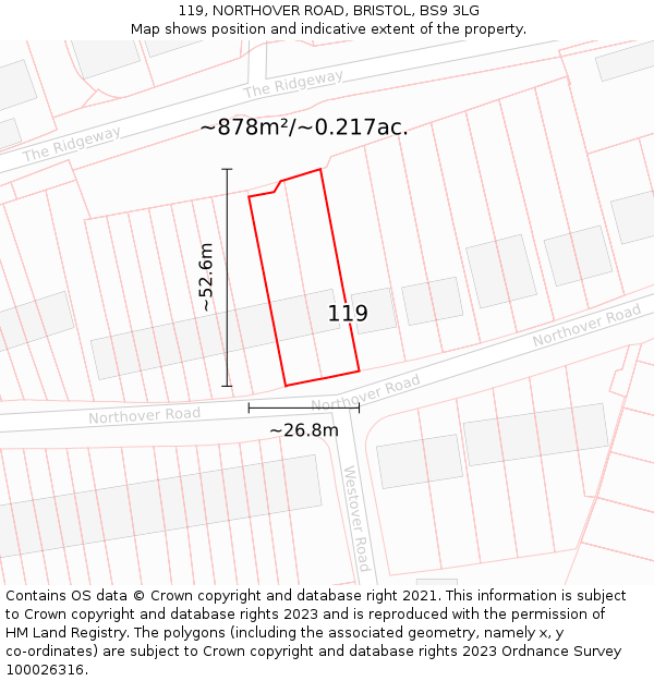 119, NORTHOVER ROAD, BRISTOL, BS9 3LG: Plot and title map