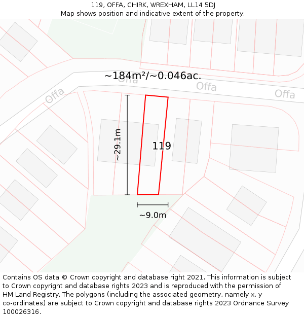 119, OFFA, CHIRK, WREXHAM, LL14 5DJ: Plot and title map