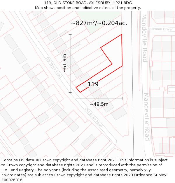 119, OLD STOKE ROAD, AYLESBURY, HP21 8DG: Plot and title map