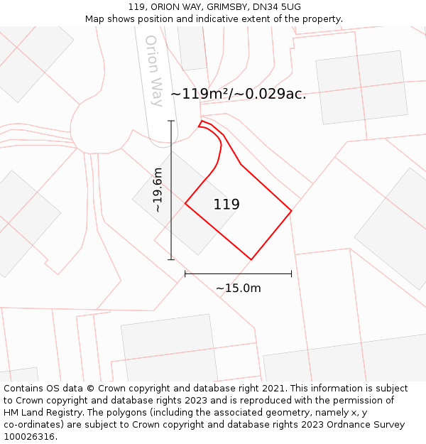 119, ORION WAY, GRIMSBY, DN34 5UG: Plot and title map