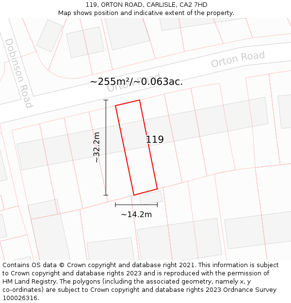 119, ORTON ROAD, CARLISLE, CA2 7HD: Plot and title map