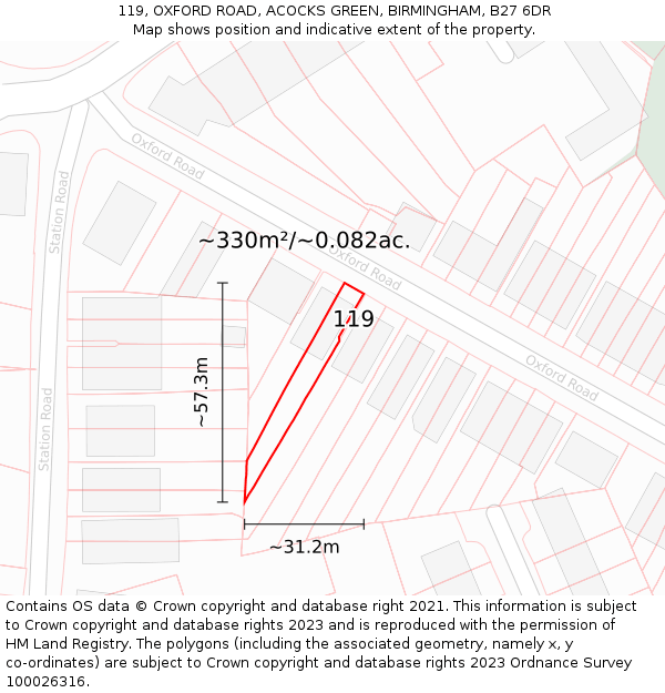119, OXFORD ROAD, ACOCKS GREEN, BIRMINGHAM, B27 6DR: Plot and title map
