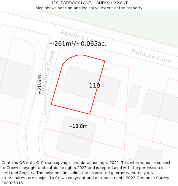 119, PADDOCK LANE, HALIFAX, HX2 0NT: Plot and title map