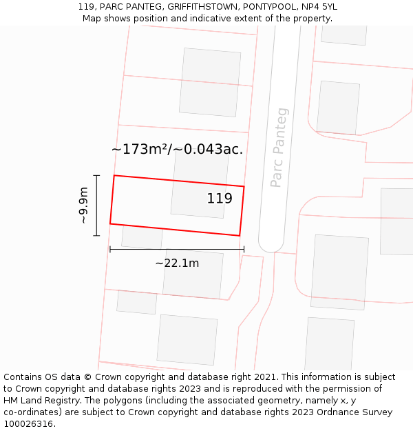 119, PARC PANTEG, GRIFFITHSTOWN, PONTYPOOL, NP4 5YL: Plot and title map