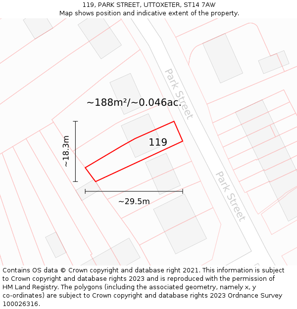 119, PARK STREET, UTTOXETER, ST14 7AW: Plot and title map