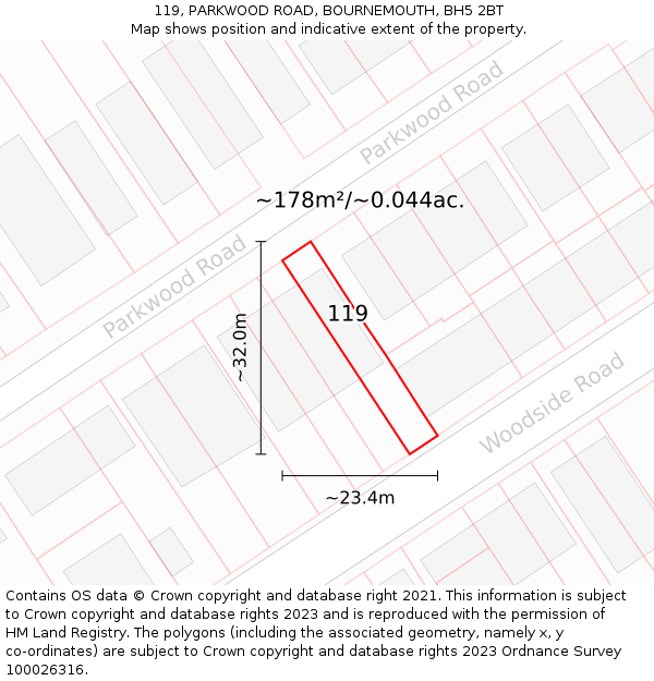 119, PARKWOOD ROAD, BOURNEMOUTH, BH5 2BT: Plot and title map