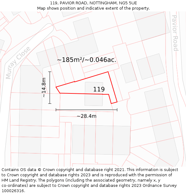 119, PAVIOR ROAD, NOTTINGHAM, NG5 5UE: Plot and title map
