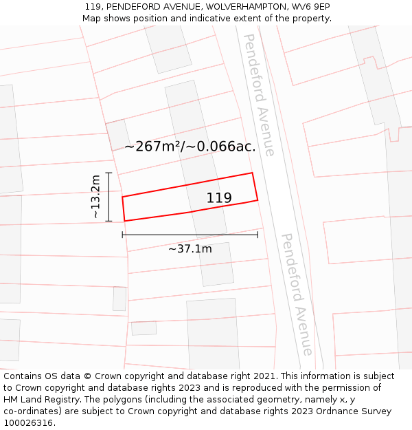 119, PENDEFORD AVENUE, WOLVERHAMPTON, WV6 9EP: Plot and title map