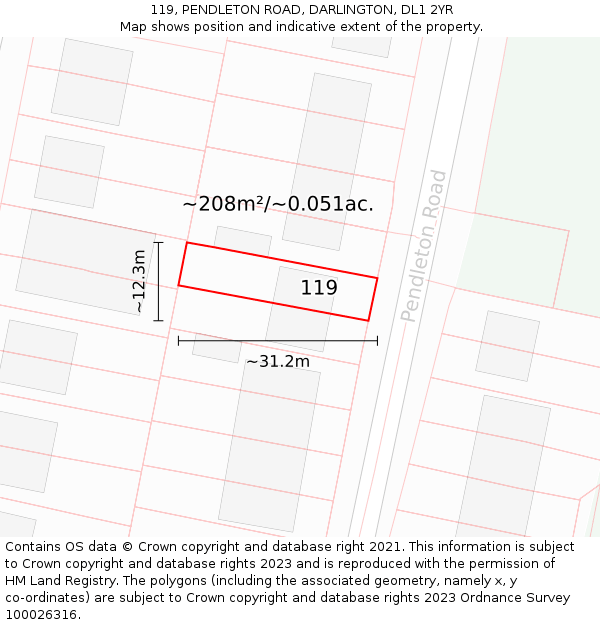 119, PENDLETON ROAD, DARLINGTON, DL1 2YR: Plot and title map