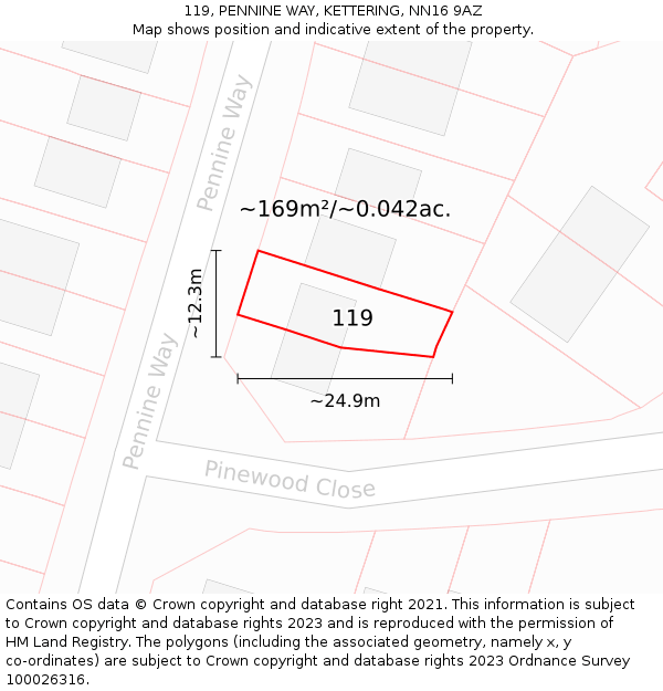 119, PENNINE WAY, KETTERING, NN16 9AZ: Plot and title map