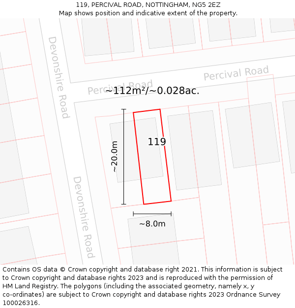 119, PERCIVAL ROAD, NOTTINGHAM, NG5 2EZ: Plot and title map