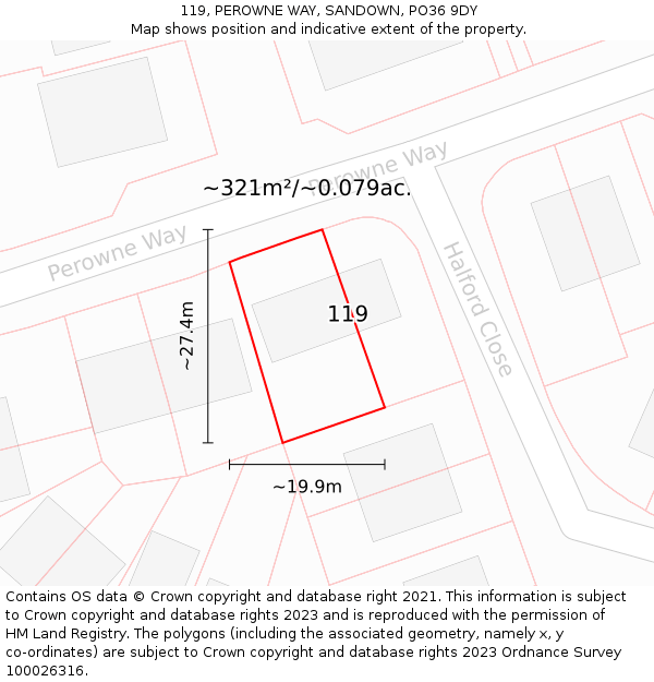 119, PEROWNE WAY, SANDOWN, PO36 9DY: Plot and title map