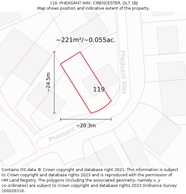 119, PHEASANT WAY, CIRENCESTER, GL7 1BJ: Plot and title map