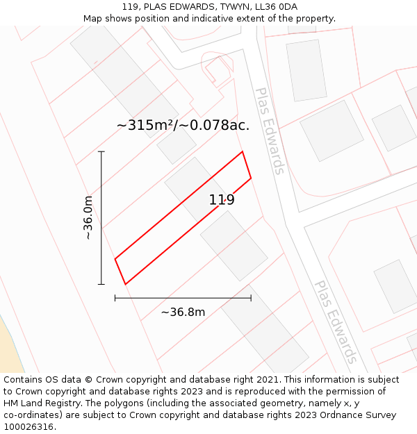 119, PLAS EDWARDS, TYWYN, LL36 0DA: Plot and title map