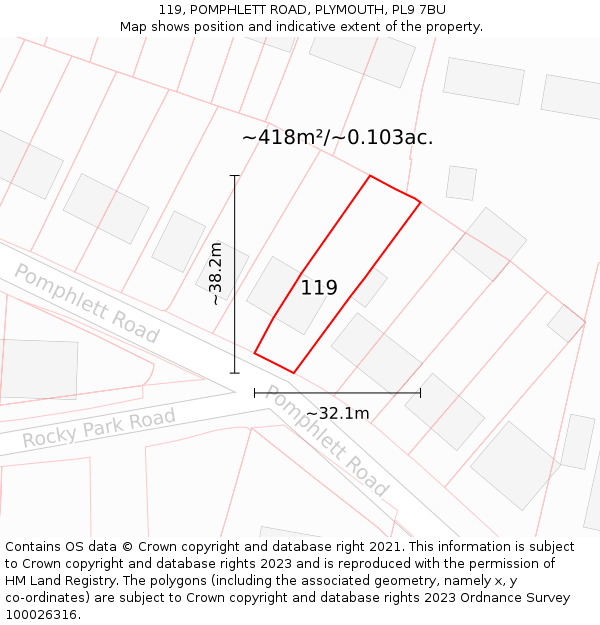 119, POMPHLETT ROAD, PLYMOUTH, PL9 7BU: Plot and title map