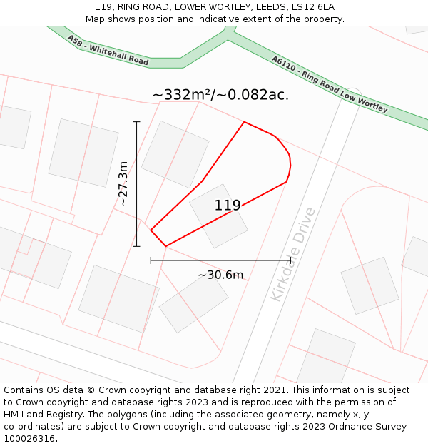 119, RING ROAD, LOWER WORTLEY, LEEDS, LS12 6LA: Plot and title map