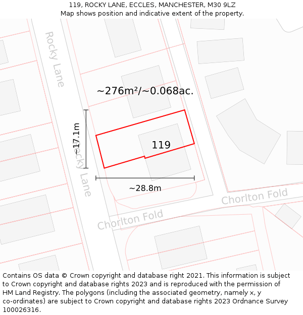 119, ROCKY LANE, ECCLES, MANCHESTER, M30 9LZ: Plot and title map