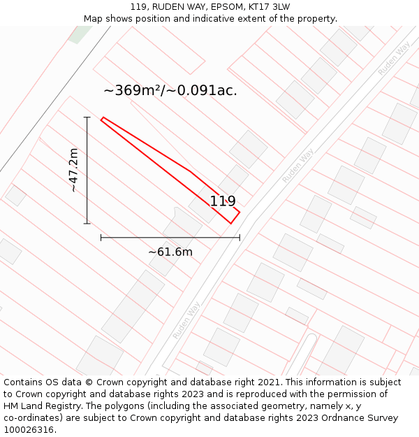 119, RUDEN WAY, EPSOM, KT17 3LW: Plot and title map