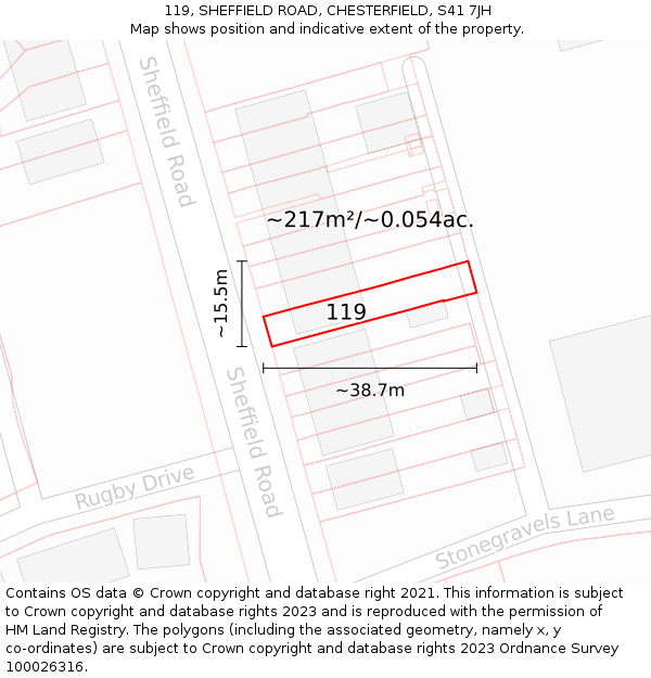 119, SHEFFIELD ROAD, CHESTERFIELD, S41 7JH: Plot and title map