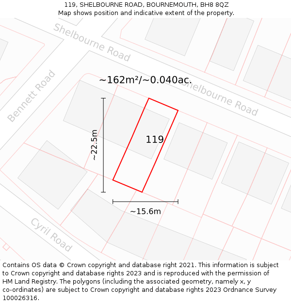 119, SHELBOURNE ROAD, BOURNEMOUTH, BH8 8QZ: Plot and title map