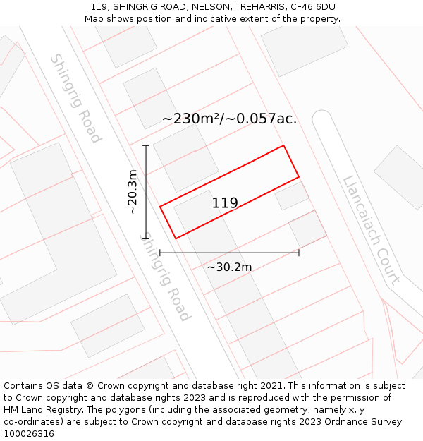 119, SHINGRIG ROAD, NELSON, TREHARRIS, CF46 6DU: Plot and title map