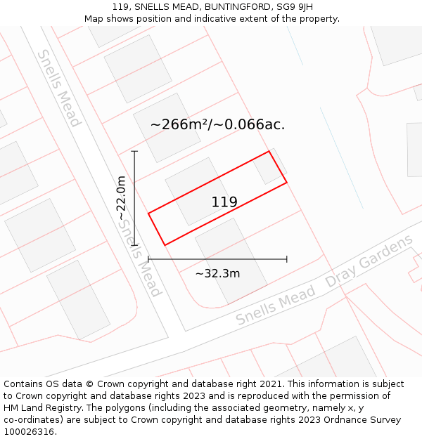 119, SNELLS MEAD, BUNTINGFORD, SG9 9JH: Plot and title map