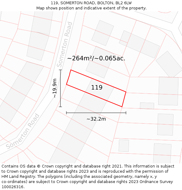 119, SOMERTON ROAD, BOLTON, BL2 6LW: Plot and title map