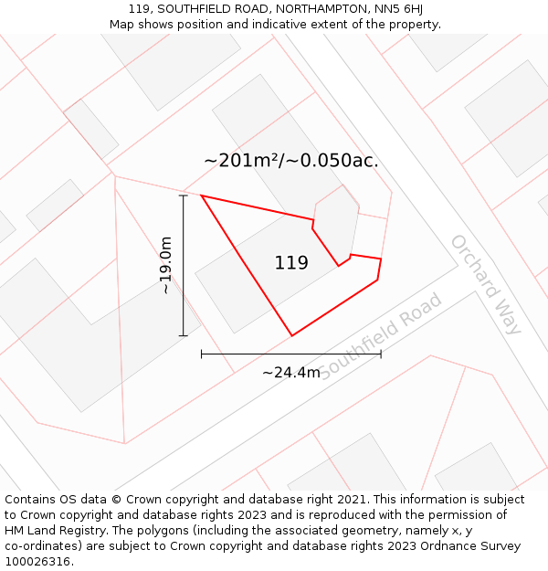 119, SOUTHFIELD ROAD, NORTHAMPTON, NN5 6HJ: Plot and title map