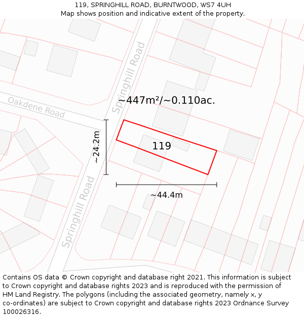 119, SPRINGHILL ROAD, BURNTWOOD, WS7 4UH: Plot and title map