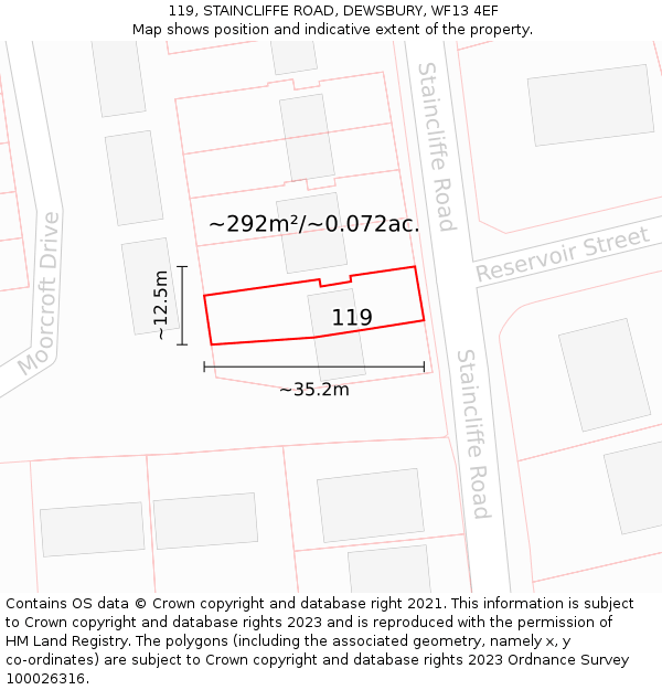 119, STAINCLIFFE ROAD, DEWSBURY, WF13 4EF: Plot and title map