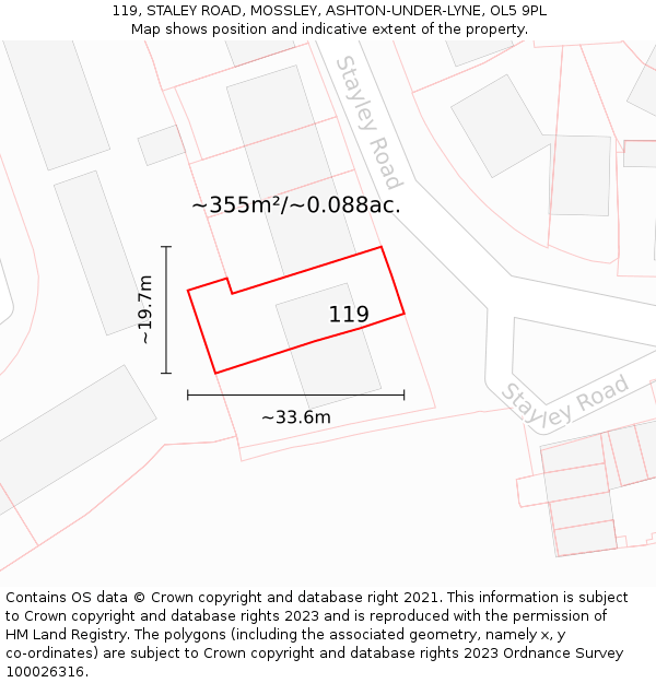 119, STALEY ROAD, MOSSLEY, ASHTON-UNDER-LYNE, OL5 9PL: Plot and title map