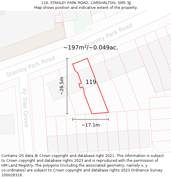 119, STANLEY PARK ROAD, CARSHALTON, SM5 3JJ: Plot and title map