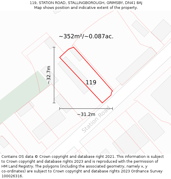 119, STATION ROAD, STALLINGBOROUGH, GRIMSBY, DN41 8AJ: Plot and title map