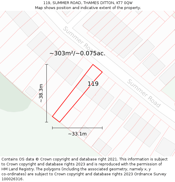 119, SUMMER ROAD, THAMES DITTON, KT7 0QW: Plot and title map