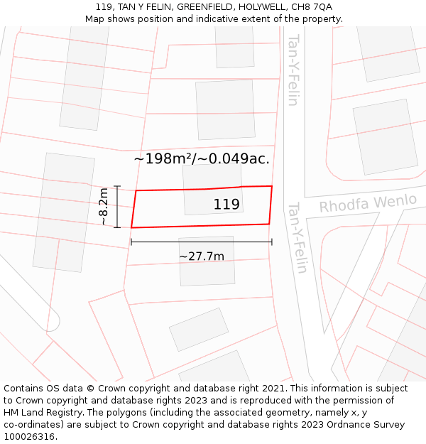 119, TAN Y FELIN, GREENFIELD, HOLYWELL, CH8 7QA: Plot and title map