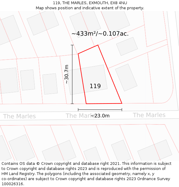 119, THE MARLES, EXMOUTH, EX8 4NU: Plot and title map