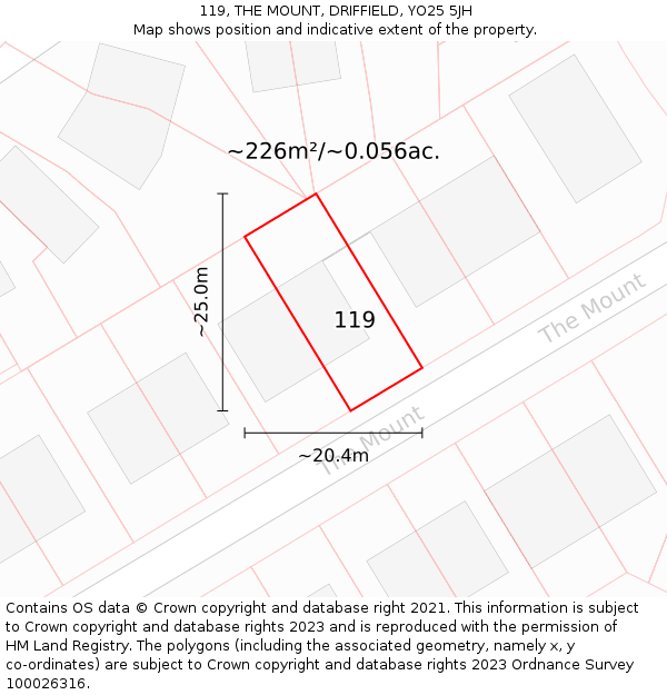 119, THE MOUNT, DRIFFIELD, YO25 5JH: Plot and title map