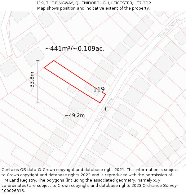119, THE RINGWAY, QUENIBOROUGH, LEICESTER, LE7 3DP: Plot and title map