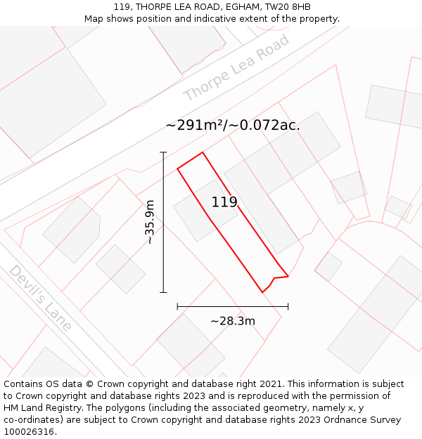 119, THORPE LEA ROAD, EGHAM, TW20 8HB: Plot and title map