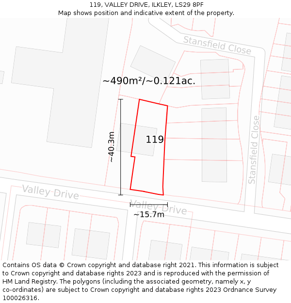 119, VALLEY DRIVE, ILKLEY, LS29 8PF: Plot and title map