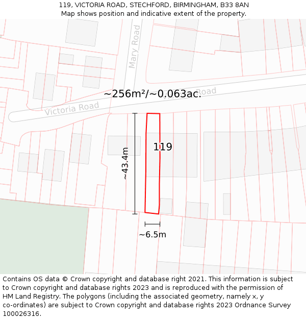 119, VICTORIA ROAD, STECHFORD, BIRMINGHAM, B33 8AN: Plot and title map