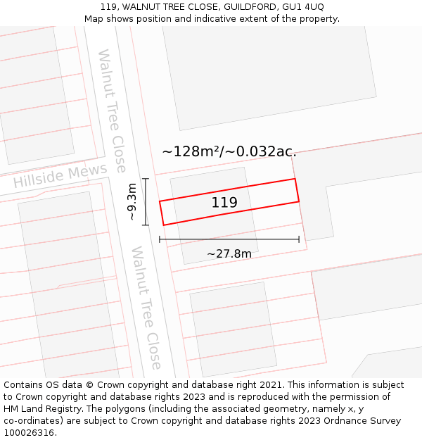 119, WALNUT TREE CLOSE, GUILDFORD, GU1 4UQ: Plot and title map