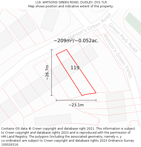 119, WATSONS GREEN ROAD, DUDLEY, DY2 7LR: Plot and title map