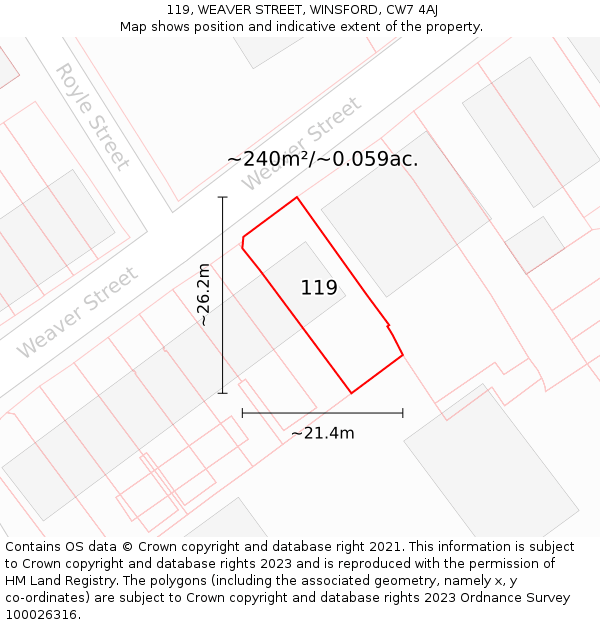119, WEAVER STREET, WINSFORD, CW7 4AJ: Plot and title map