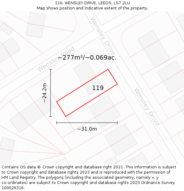 119, WENSLEY DRIVE, LEEDS, LS7 2LU: Plot and title map