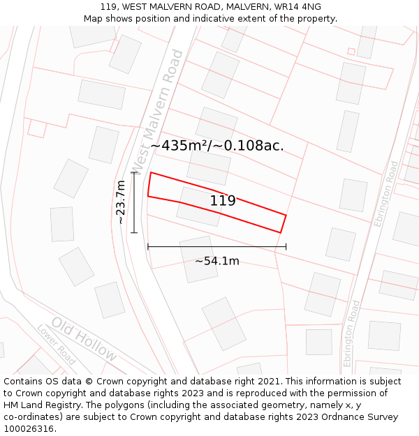 119, WEST MALVERN ROAD, MALVERN, WR14 4NG: Plot and title map
