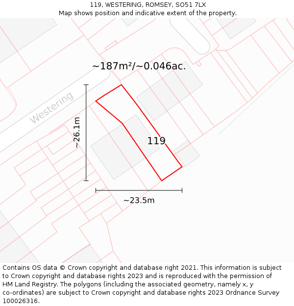 119, WESTERING, ROMSEY, SO51 7LX: Plot and title map