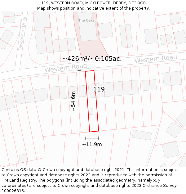 119, WESTERN ROAD, MICKLEOVER, DERBY, DE3 9GR: Plot and title map