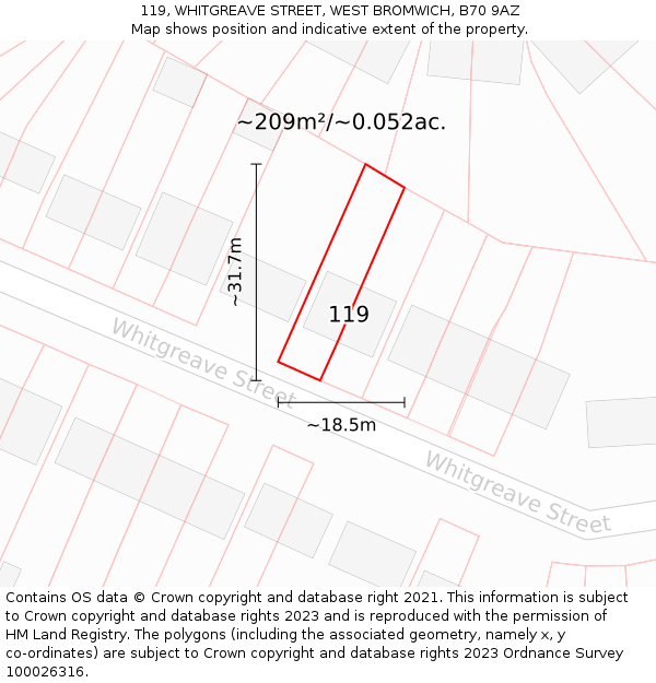 119, WHITGREAVE STREET, WEST BROMWICH, B70 9AZ: Plot and title map
