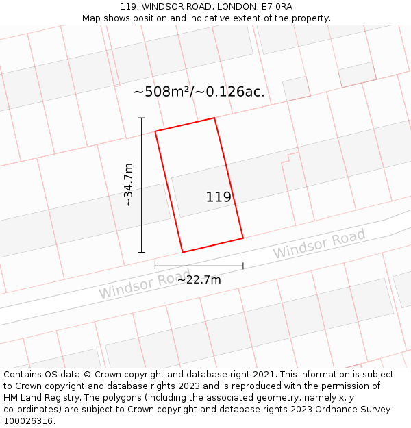 119, WINDSOR ROAD, LONDON, E7 0RA: Plot and title map